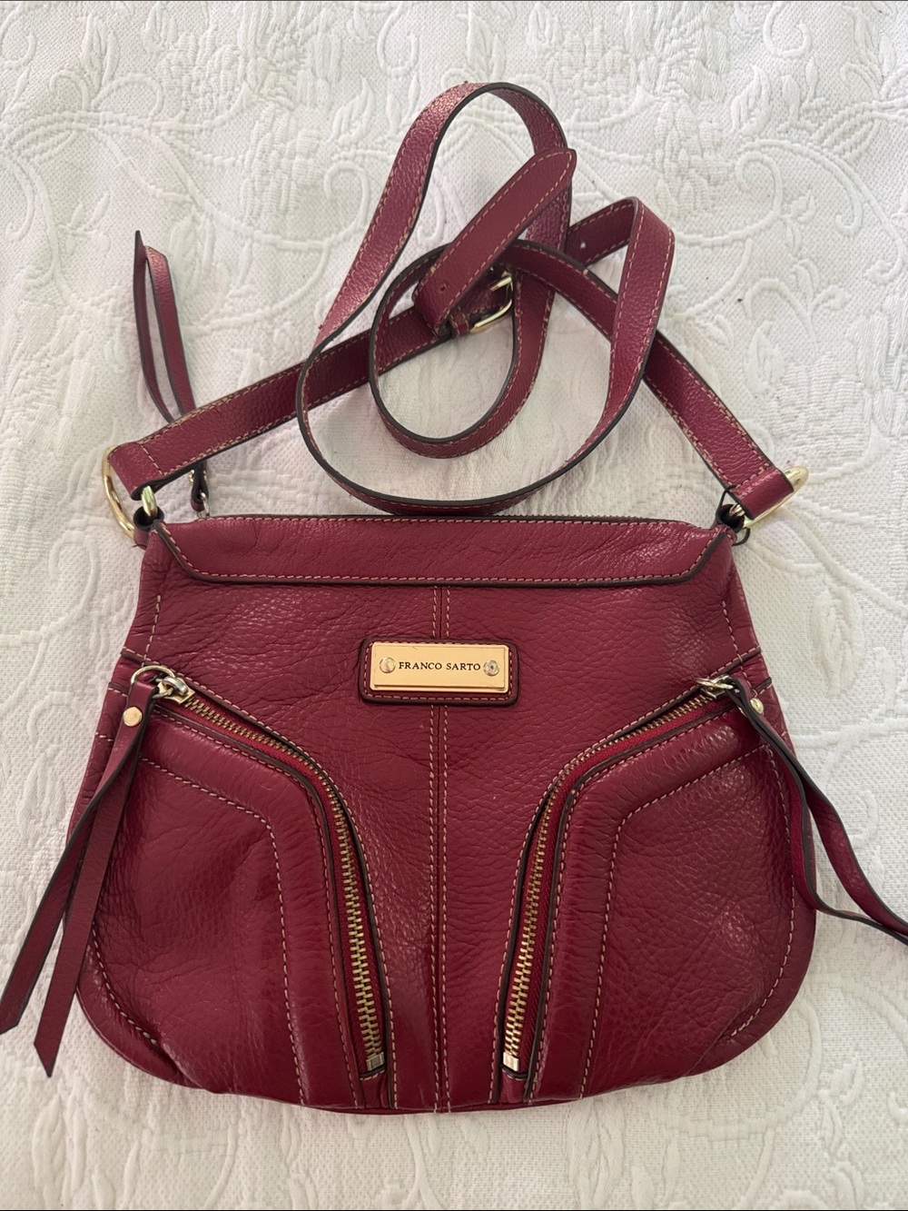 Franco Sarto Burgundy Crossbody Bag with Gold Hardware